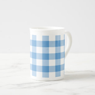 Taza De Porcelana Patrón de Gingham blanco y azul claro