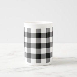 Taza De Porcelana Patrón de Gingham blanco y negro