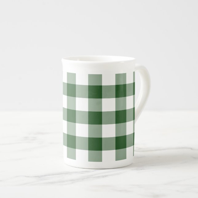 Taza De Porcelana Patrón de Gingham verde y blanco (Derecha)