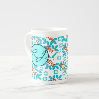 Taza De Porcelana Patrón de hoja de color retro monogramado