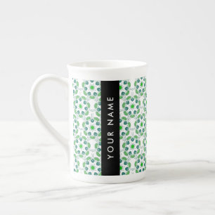 Taza De Porcelana Patrón de Hoja, Hojas Verdes, Tu Nombre