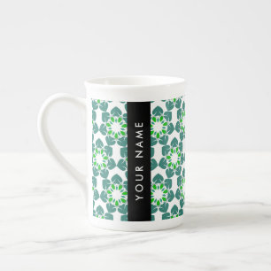 Taza De Porcelana Patrón de Hoja, Hojas Verdes, Tu Nombre