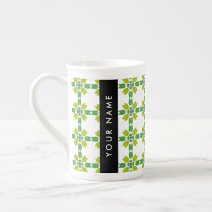 Taza De Porcelana Patrón de Hoja, Hojas Verdes, Tu Nombre