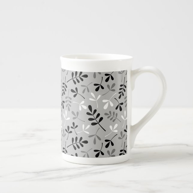Taza De Porcelana Patrón de hojas surtidas Monocromo (Derecha)