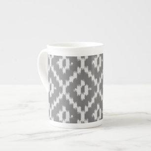 Taza De Porcelana Patrón de ikat - Carbón y gris plateado