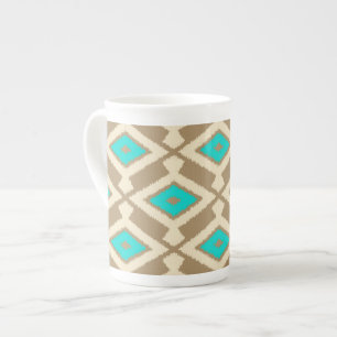 Taza De Porcelana Patrón de Ikat - Turquesa, Taupe y Beige
