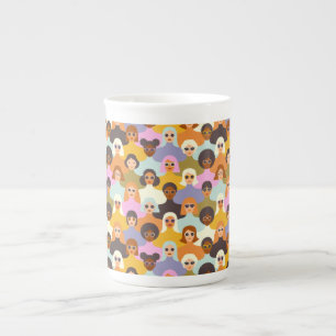 Taza De Porcelana Patrón de las mujeres retro del mundo