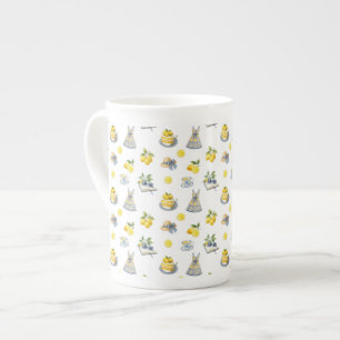 Taza De Porcelana Patrón de limón de verano mediterráneo