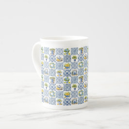 Taza De Porcelana Patrón de limón de verano mediterráneo