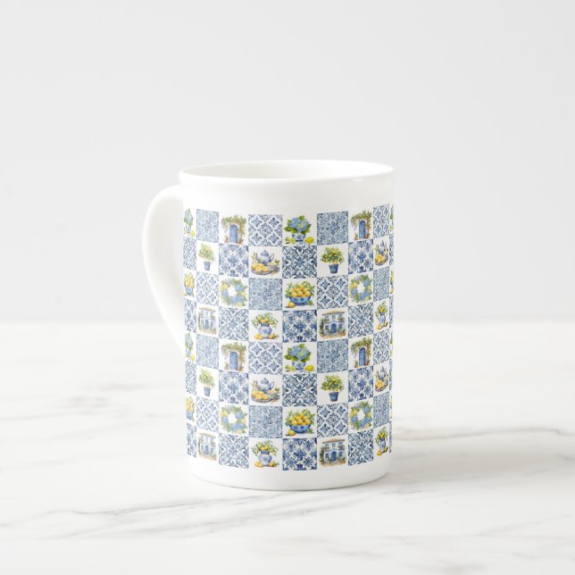 Taza De Porcelana Patrón de limón de verano mediterráneo (Izquierda)