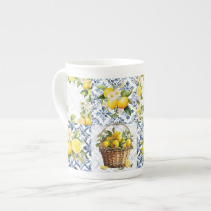 Taza De Porcelana Patrón de limón de verano mediterráneo