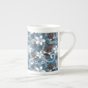 TAZA DE PORCELANA PATRÓN DE LUAU TIKI (AZUL)