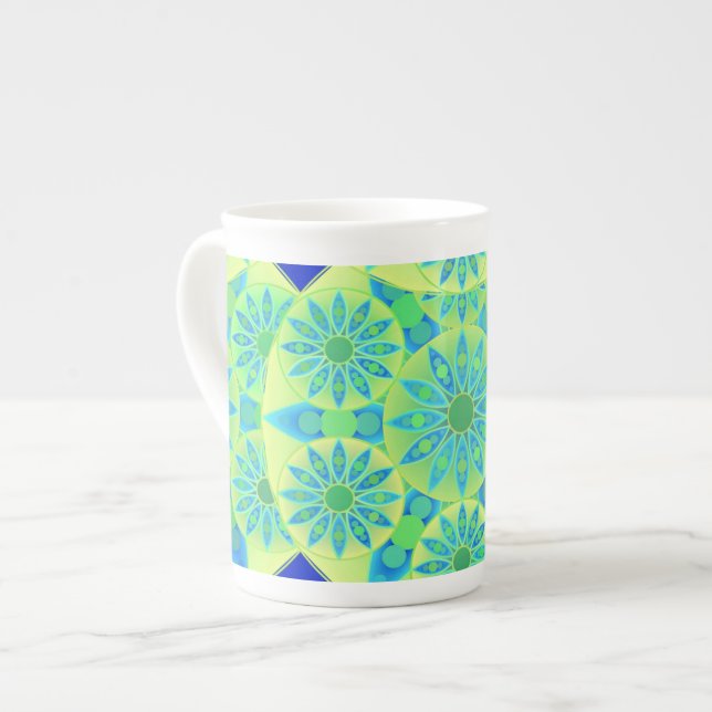 Taza De Porcelana Patrón de Mandala, turquesa, azul, verde tilo (Izquierda)
