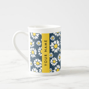 Taza De Porcelana Patrón de margaritas, margaritas blancas, tu nombr