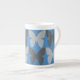 Taza De Porcelana Patrón de mariposa azul y gris