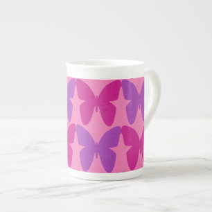 Taza De Porcelana Patrón de mariposas rosadas y púrpuras