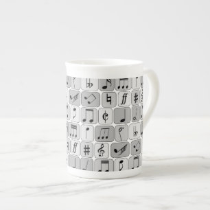 Taza De Porcelana Patrón de notas de música geométrica monocromática