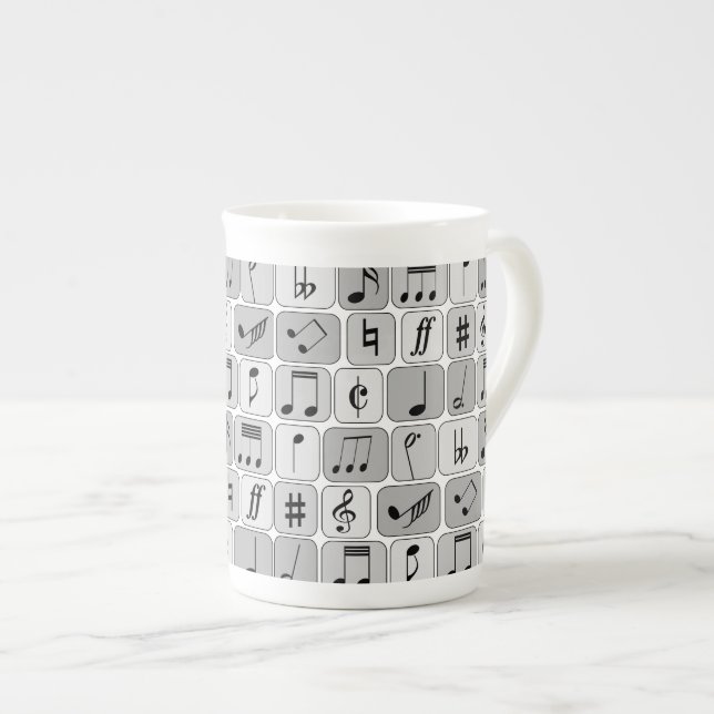 Taza De Porcelana Patrón de notas de música geométrica monocromática (Derecha)