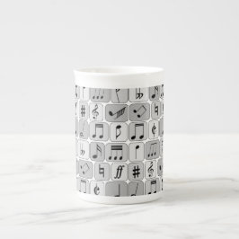 Taza De Porcelana Patrón de notas de música geométrica monocromática