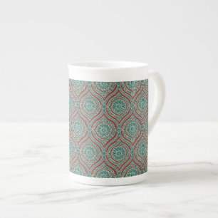 Taza De Porcelana Patrón de ogeo étnico de moda en marrón, Verde azu