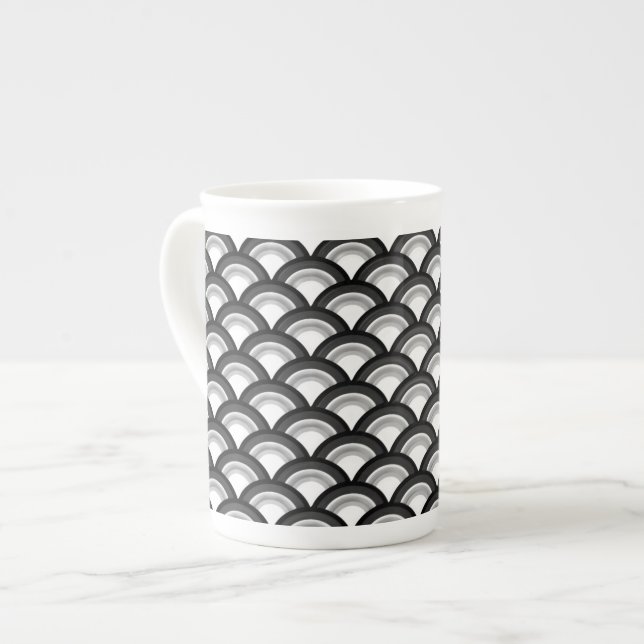 Taza De Porcelana Patrón de ondas Art Deco - blanco y negro (Izquierda)