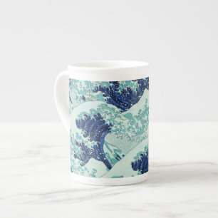 Taza De Porcelana Patrón de ondas azules de Hokusai