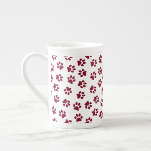 Taza De Porcelana Patrón De Paws, Paws De Perro, Paws De Borgoña