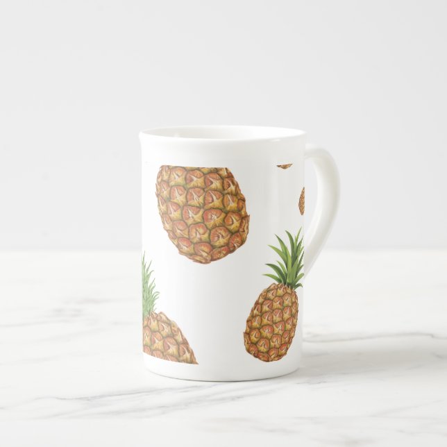 Taza De Porcelana Patrón de pino-manzana acuarela 1 (Derecha)