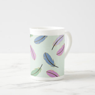 Taza De Porcelana Patrón de plumas pastel elegantes