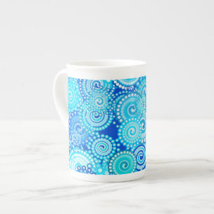 Taza De Porcelana patrón de remolino fractal, azul cobalto