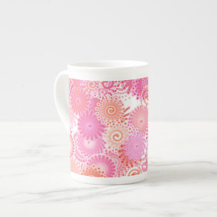 Taza De Porcelana Patrón de remolinos fractales, tonos rosa y coral
