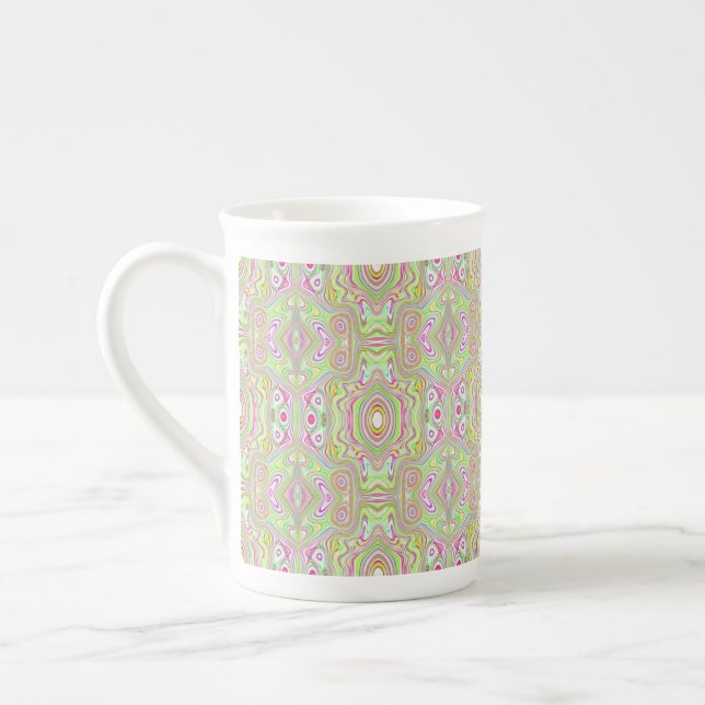 Taza De Porcelana Patrón de resumen trippy retro rosa y verde limón (Izquierda)