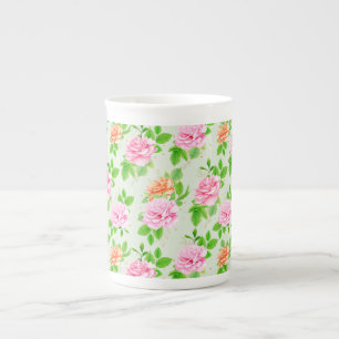 Taza De Porcelana Patrón de Rosas Rosadas Florales