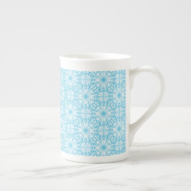 Taza De Porcelana Patrón de simetría geométrica azul claro brillante (Derecha)