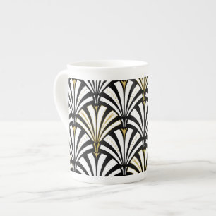 Taza De Porcelana Patrón de ventilador Art Deco - blanco y negro