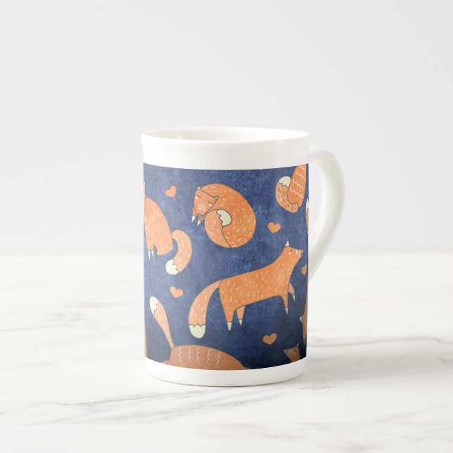 Taza De Porcelana Patrón de zorro animal feliz (Derecha)