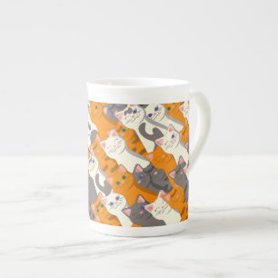 Taza De Porcelana Patrón diagonal del gato negro jengibre