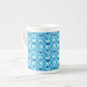 Taza De Porcelana Patrón egipcio Lotus, cobalto y turquesa