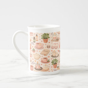 Taza De Porcelana Patrón Estético de Autocuidado