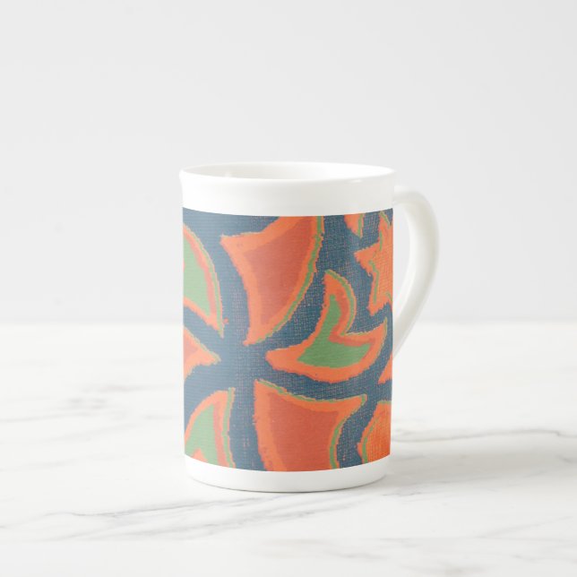 Taza De Porcelana Patrón étnico Hueso China Mug, Naranja, azul oscur (Derecha)