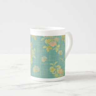 Taza De Porcelana Patrón floral azul turquesa de primavera vintage