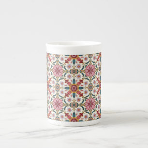 Taza De Porcelana Patrón floral boho en rojo, rosa y azul verdoso