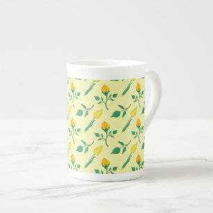 Taza De Porcelana Patrón floral con flores amarillas de rosa y tulip