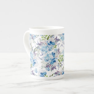 Taza De Porcelana Patrón floral continuo de acuarela azul