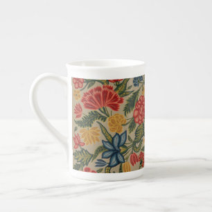 Taza De Porcelana Patrón Floral de Crewel Rojo y Dorado Vintage