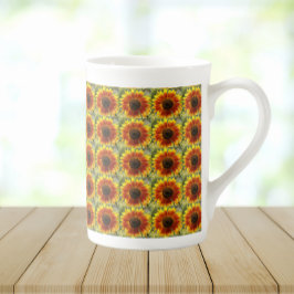 Taza De Porcelana Patrón floral de girasol amarillo y bronce