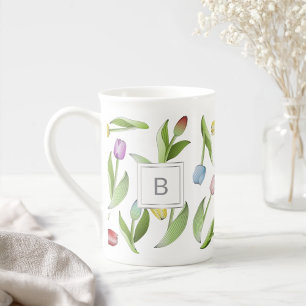 Taza De Porcelana Patrón Floral de Tulipán Colorido Moderno