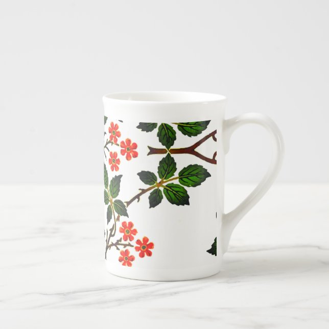Taza De Porcelana Patrón floral del siglo XIX Foliage Rosa Verde (Derecha)