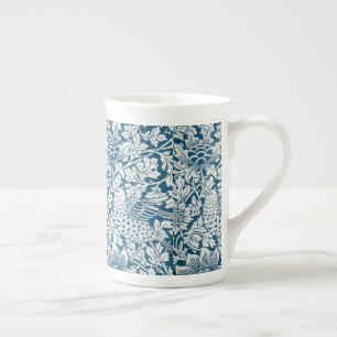 Taza De Porcelana Patrón Floral Flores Hojas Pájaros Azul
