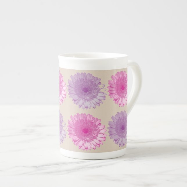 Taza De Porcelana Patrón floral germérico rosa y púrpura (Derecha)